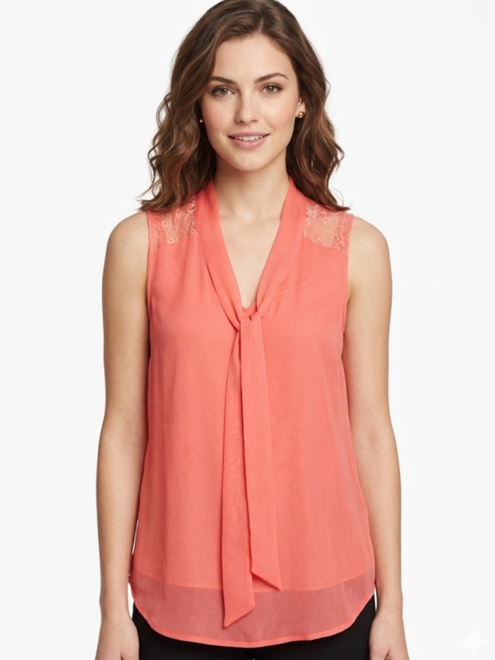 The Limited Coral Lace-Trim Tie-Neck Sleeveless Blouse size small like new